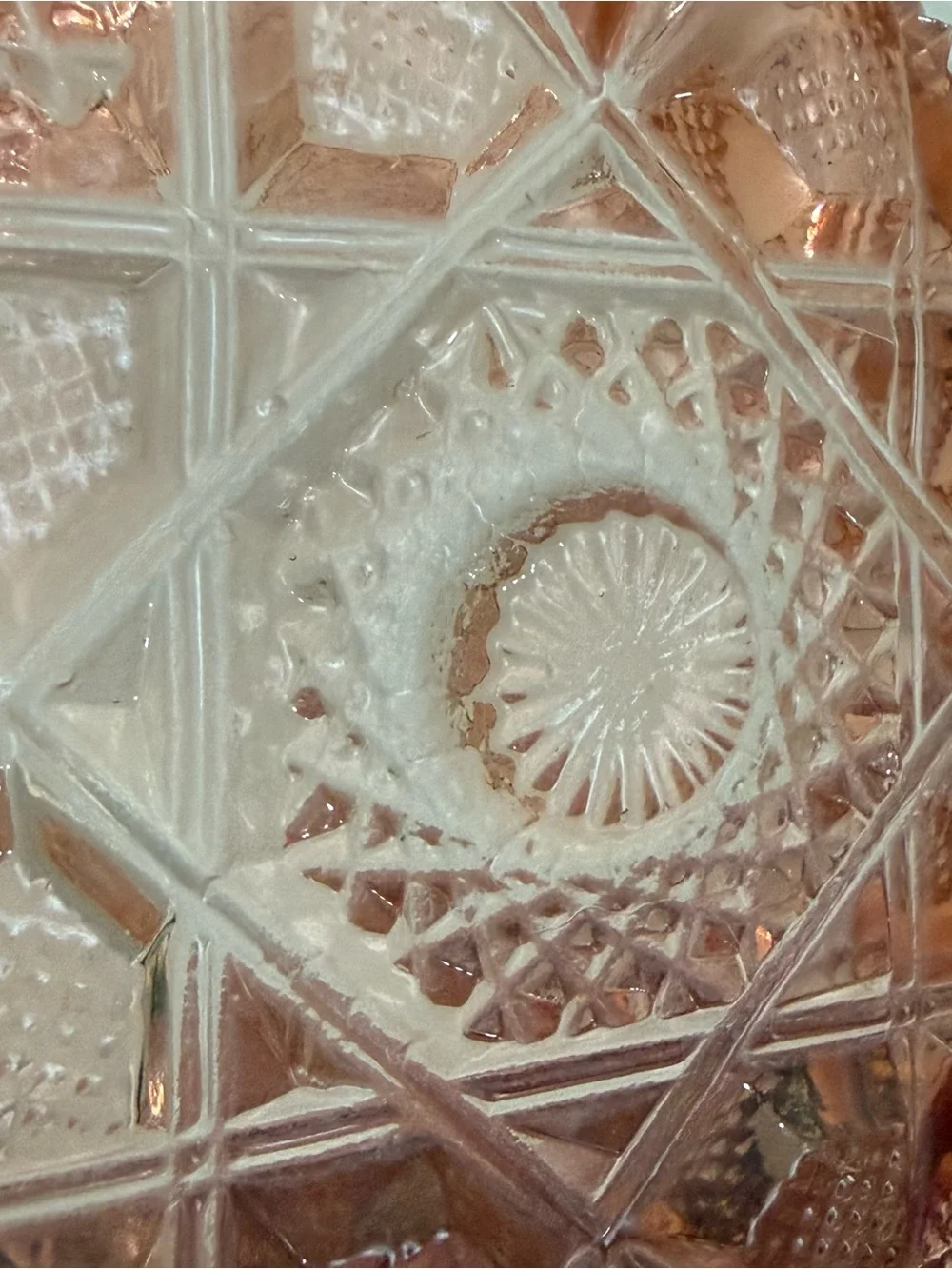 Vintage Salmon Pink Depression Pressed Glass Sawtooth Rim Square Candy Dish